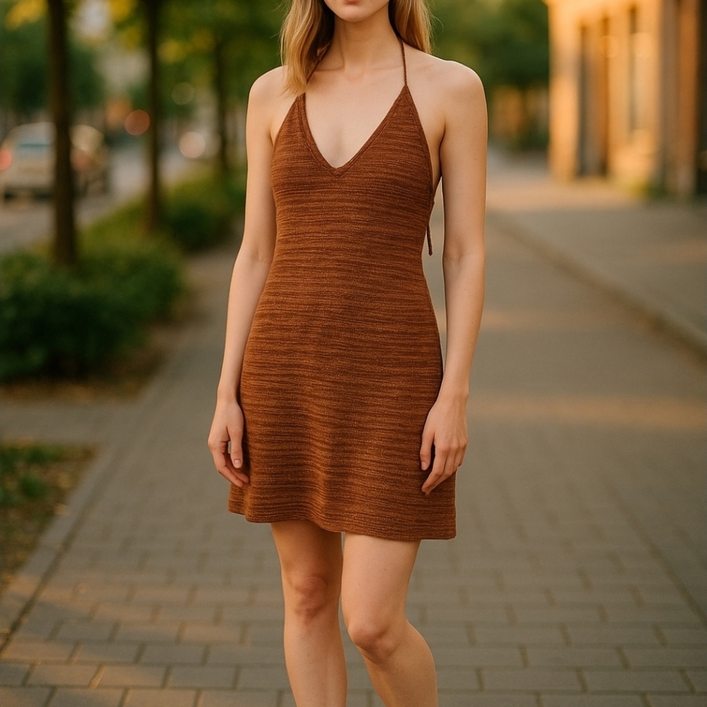 Chic Brown Halter Mini Dress